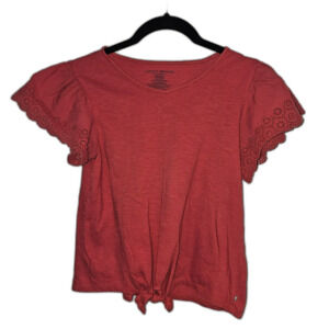 Girls Lucky Brand Eyelet Cap Sleeve Light Red Shirt XL